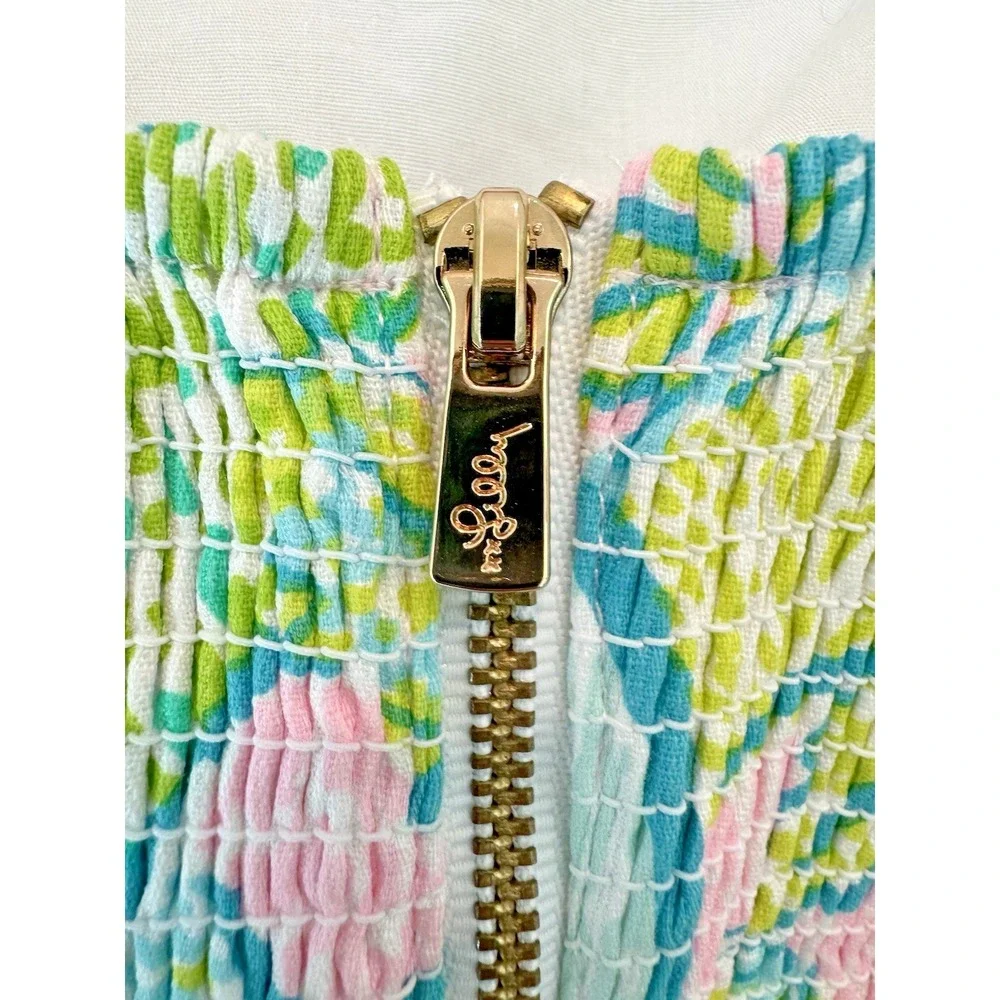 Lilly Pulitzer Sz 10 Scalloped Shift Dress Pink Green Leaf Print Coastal Resort - Picture 8 of 10